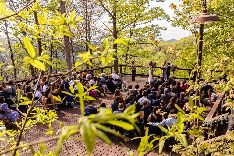 Outdoor wedding ceremony at Adventures on the Gorge overlooking the New River Gorge