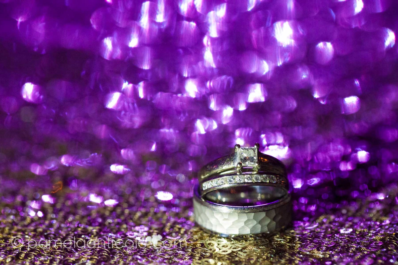 creative ring shot bright purple wedding day