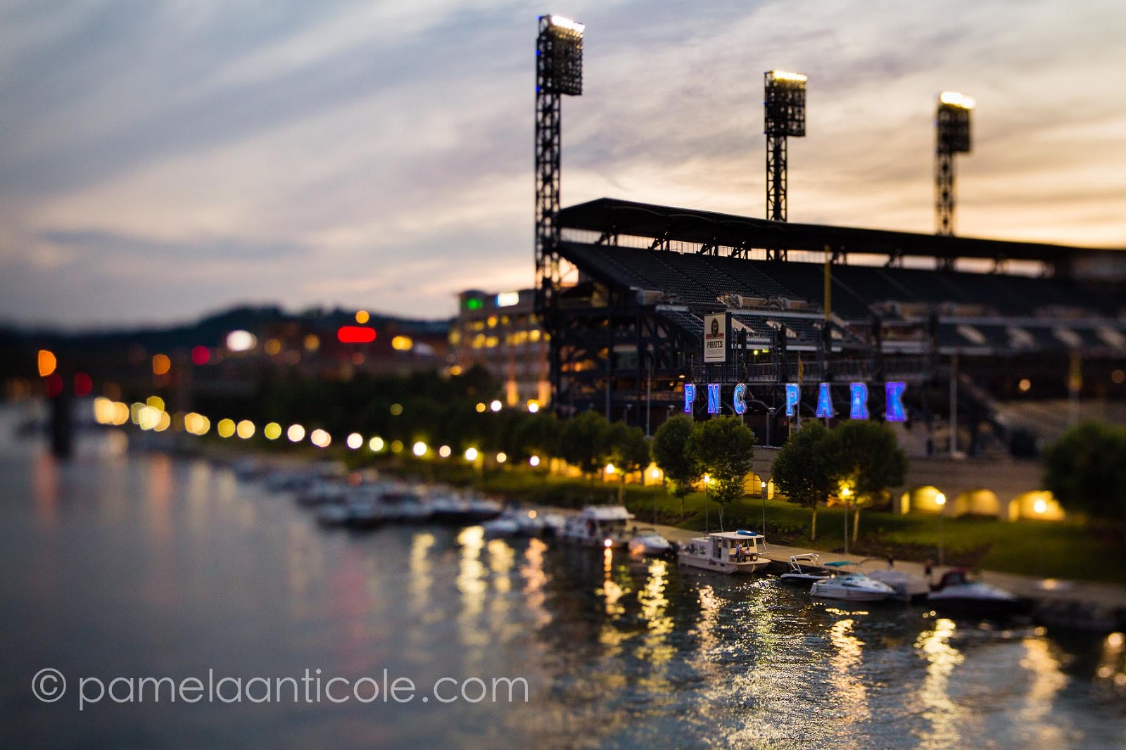 pnc park over the water at night
