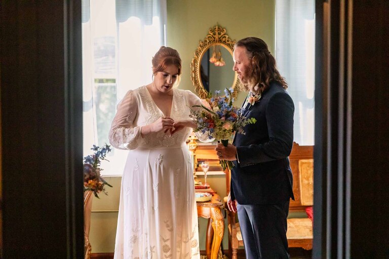 bride and groom take a moment together after their wedding ceremony at the WBU Event Venue