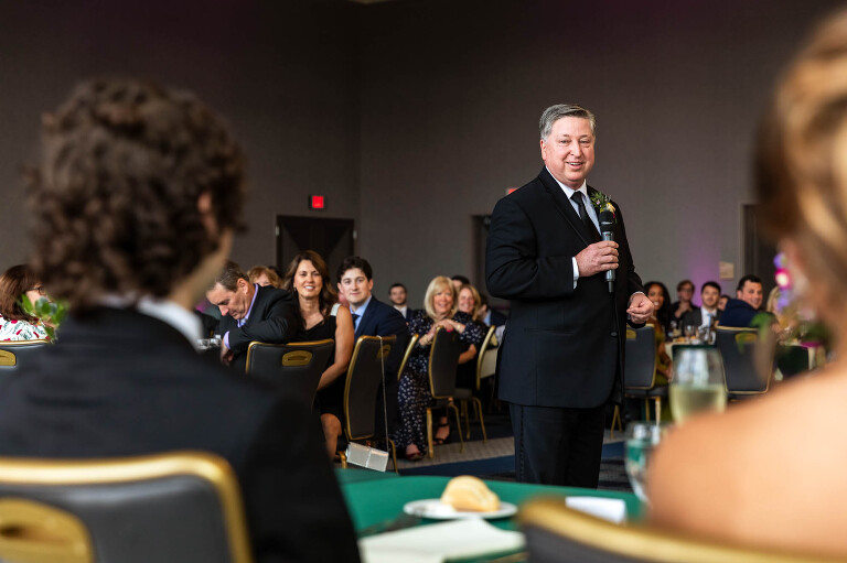 father of the bride gives a wedding speech at the duquesne power center ballroom