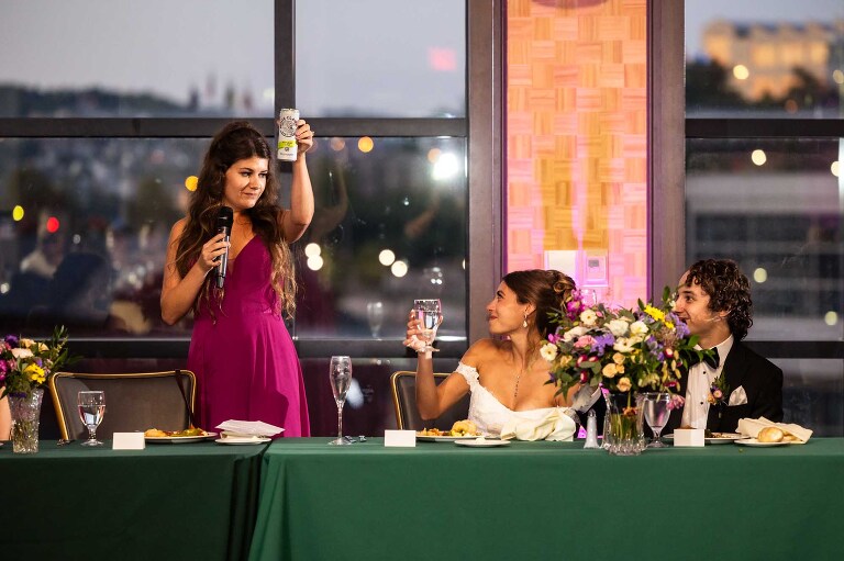 bridesmaid toasts at duquesne power center ballroom wedding photos
