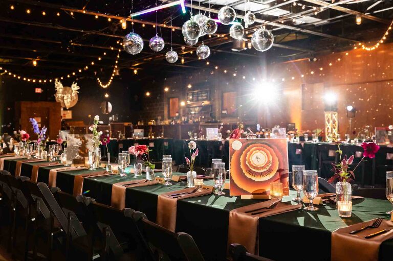 each table held a classic record album for seating arrangements. such a great way to make your wedding day unique! 