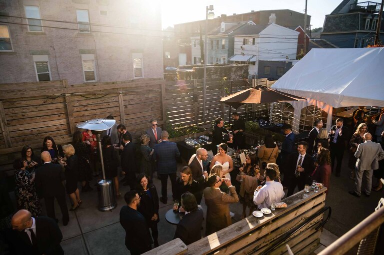 outdoor cocktail hour in pittsburgh's unique wedding venue, spirit- located in the heart of lawrenceville.