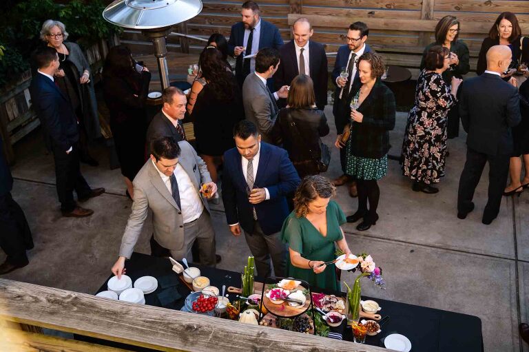 cocktail hour on the patio at spirit pittsburgh, one of the most unique wedding venues in pittsburgh