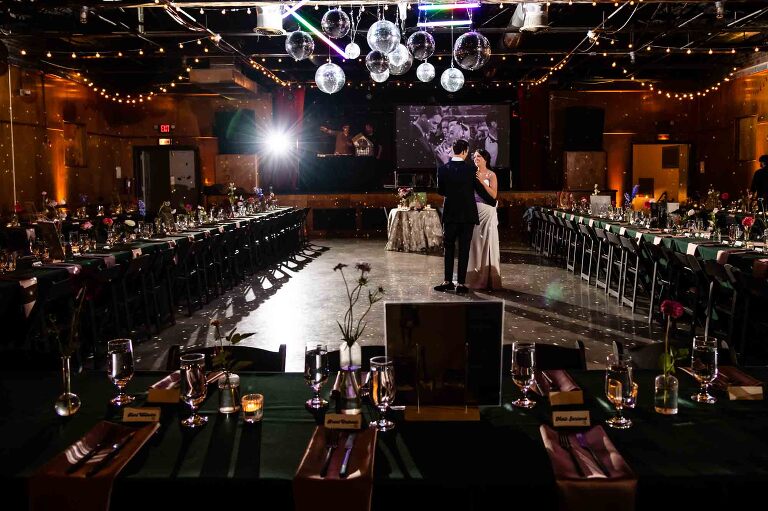 quiet photo of bride and groom dancing alone at their wedding reception at spirit pittsburgh
