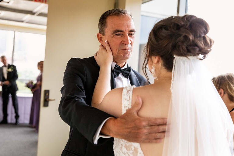 dad sees the bride for the first time in an emotional moment during their heinz history center wedding