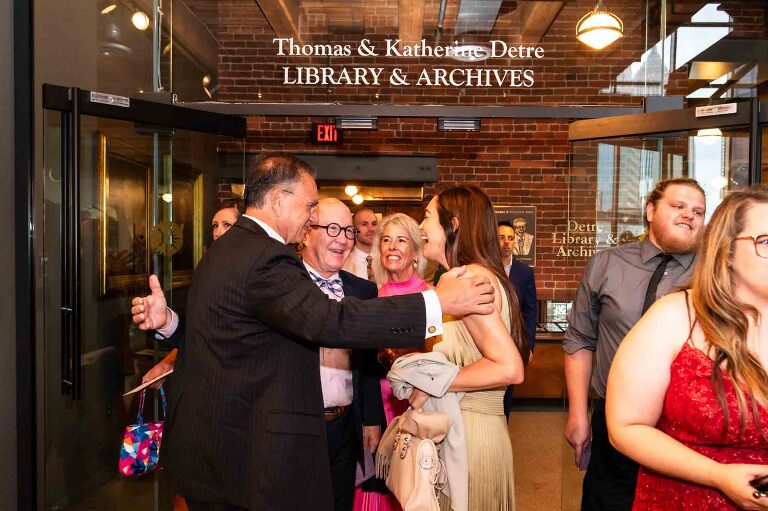 wedding ceremony at the heinz history center library. the library was the perfect location for this couple to celebrate their heinz history center wedding